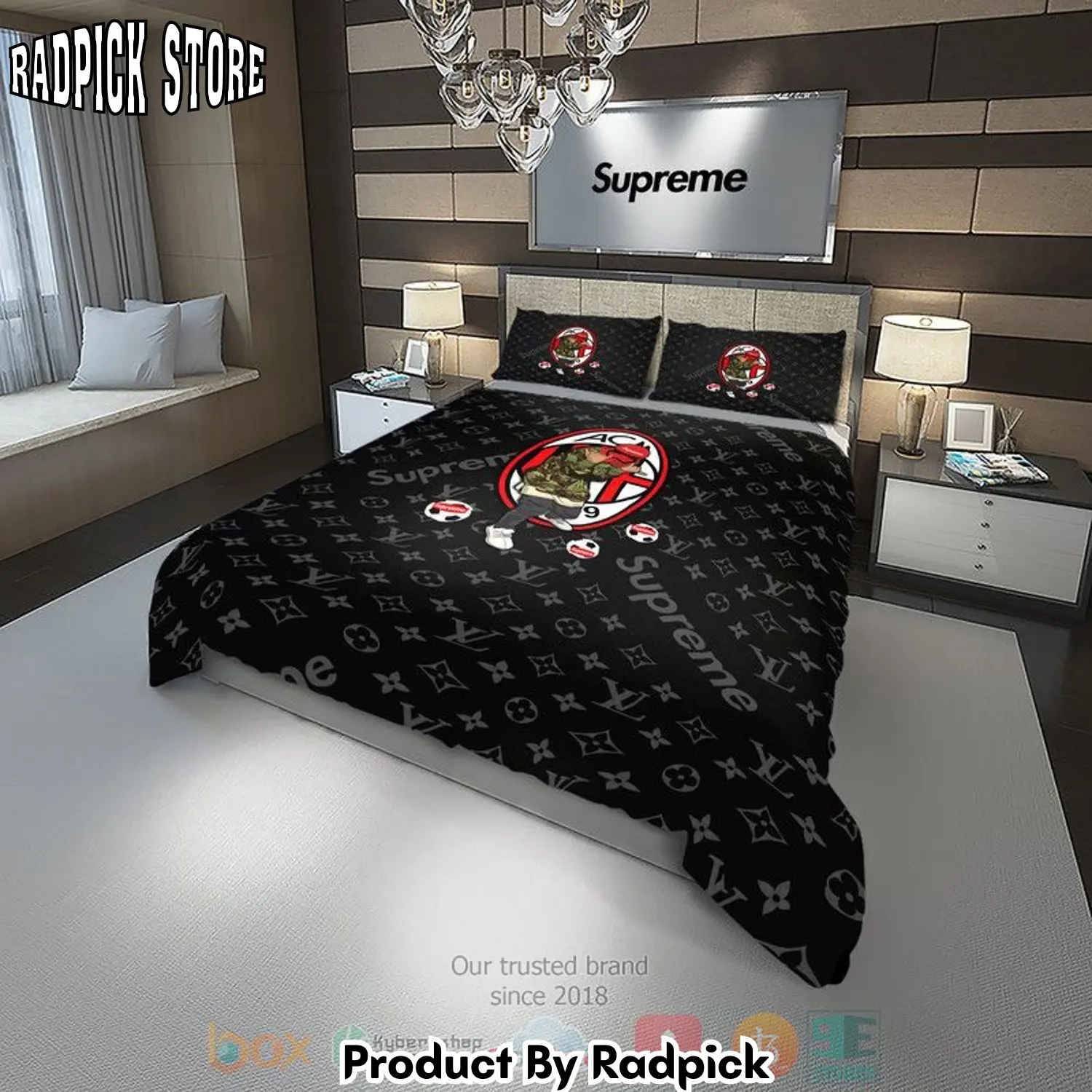 Radpick best ac milan supreme louis vuitton black pattern quilt bedroom sets rp3278392